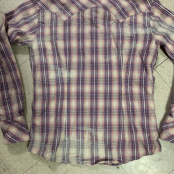 PANHANDLE SLIM‎ Shirt Womens Sz M Metallic Plaid Pearl Snap Rhinestone Western - Picture 11 of 12